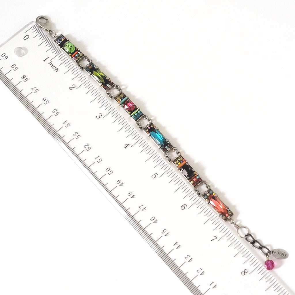 Firefly mosaic style crystal bracelet next to a ruler.