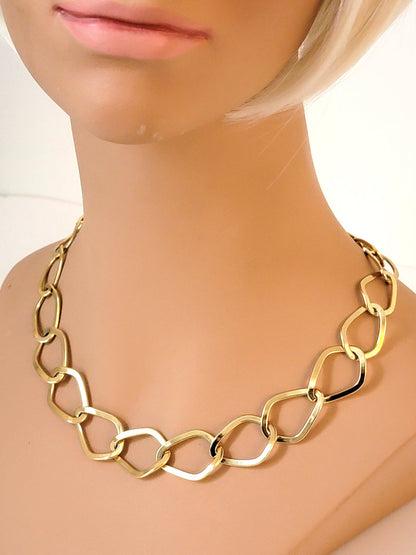Gold tone curb chain choker necklace, with large links, by Etienne Aigner