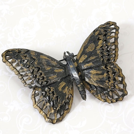 Vintage large black and gold enamel butterfly brooch by Capri.