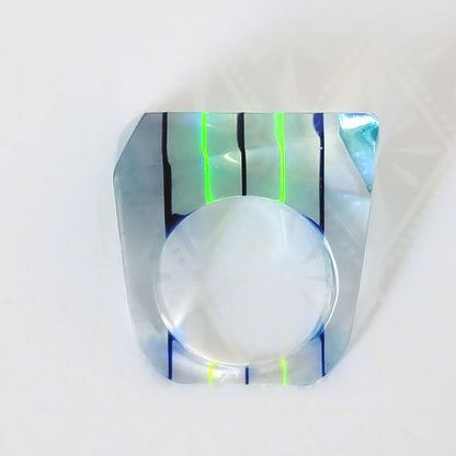 Size 8 resin ring side view showing stripes.
