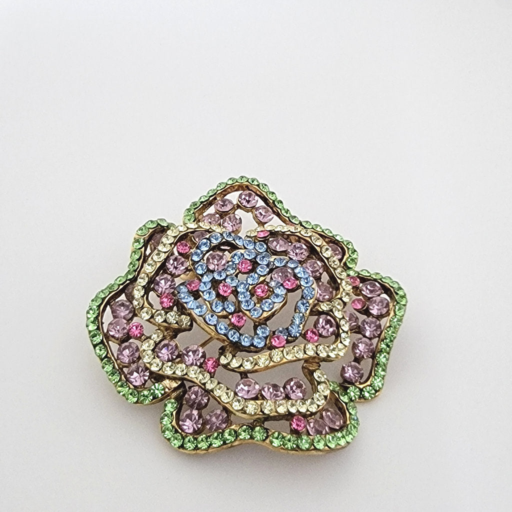 Pastel rhinestone flower pendant brooch.