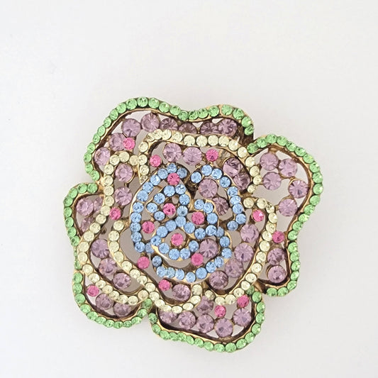 Large pastel rhinestone flower brooch.