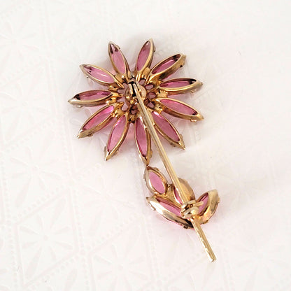 pink rhinestone flower pin, back view