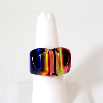 Rainbow Stripe Heart Resin Ring Size 7.5