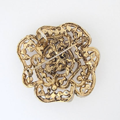 Back view of rhinestone flower pendant brooch.
