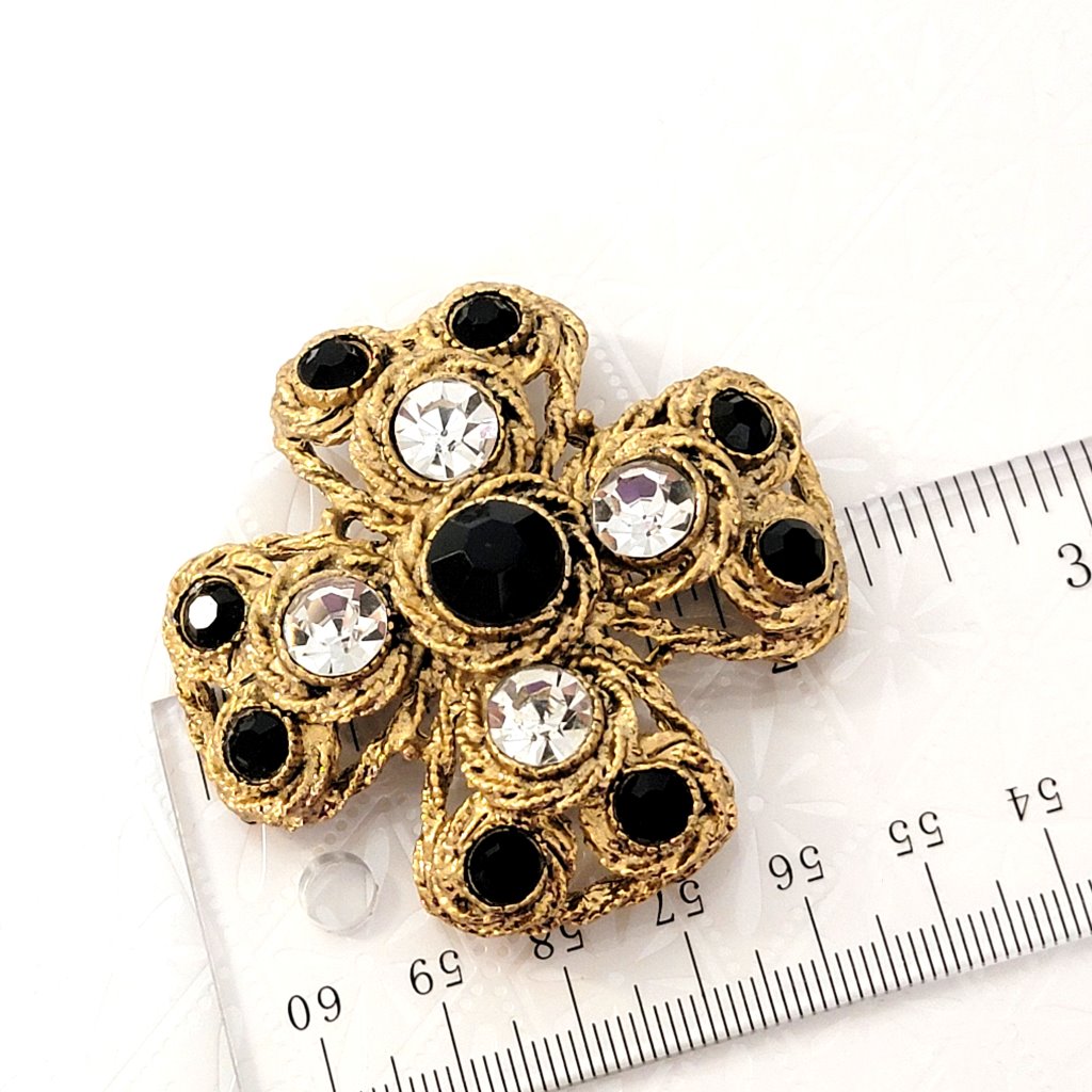 Black Rhinestone Maltese Cross Brooch