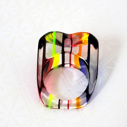 Rainbow Stripe Heart Resin Ring Size 7.5