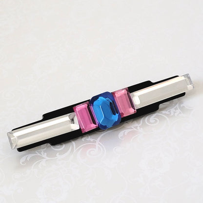Vintage pink and blue, long plastic 80s style plastic bar brooch.